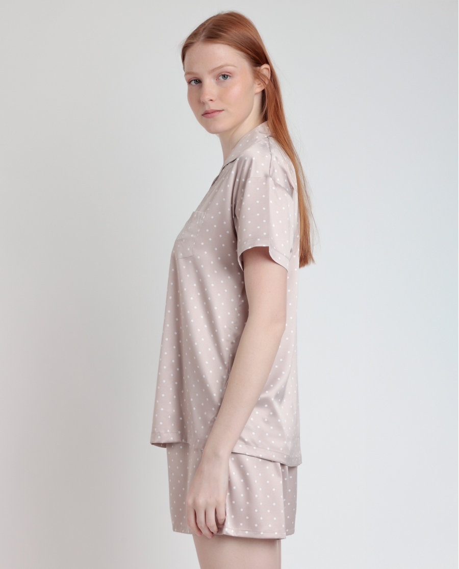ADMAS CLASSIC Pijama Abierto Manga Corta Dots Lace para Mujer PIEDRA