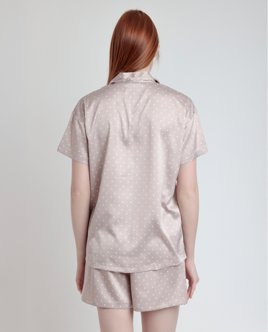 ADMAS CLASSIC Pijama Abierto Manga Corta Dots Lace para Mujer PIEDRA