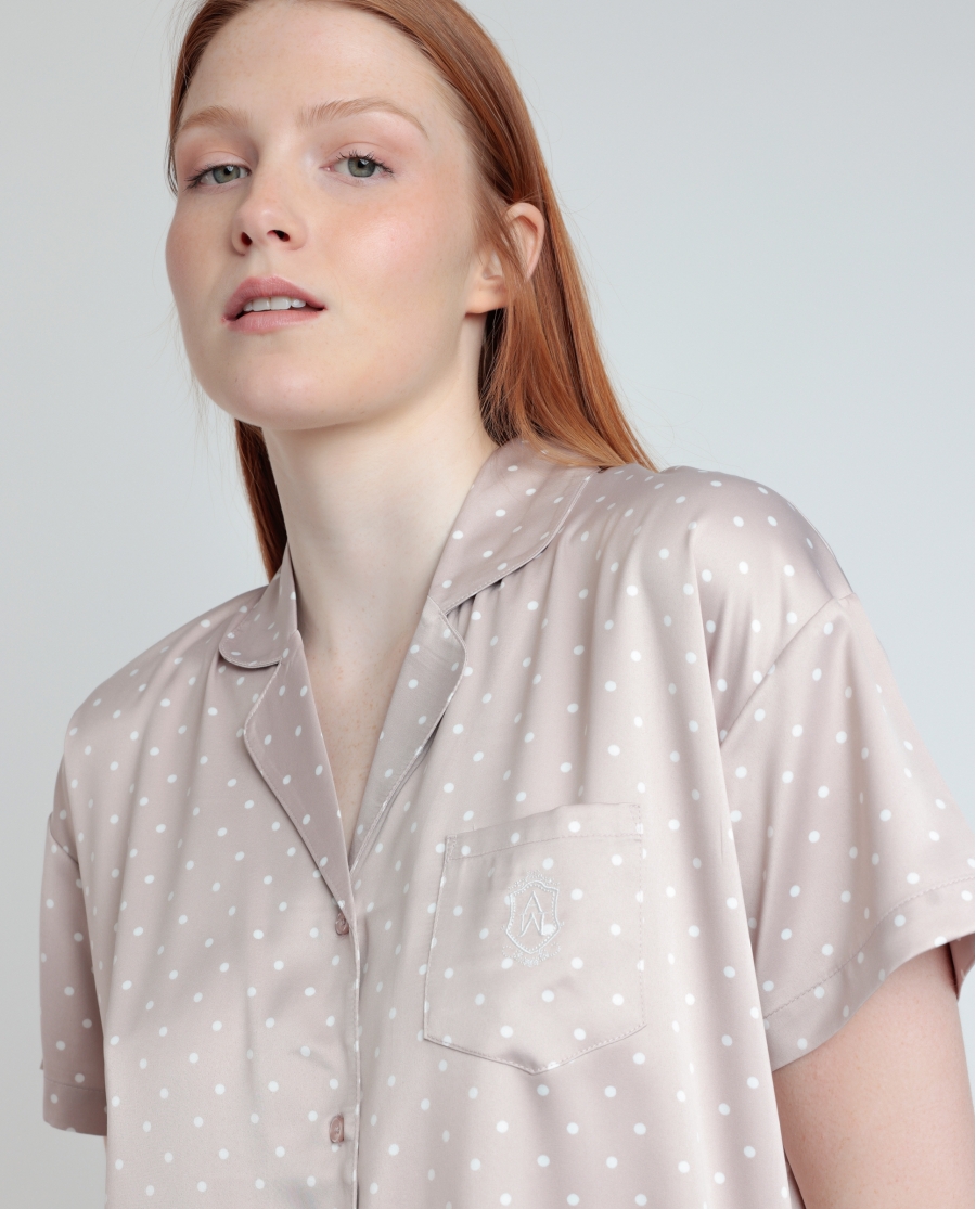 ADMAS CLASSIC Pijama Abierto Manga Corta Dots Lace para Mujer PIEDRA
