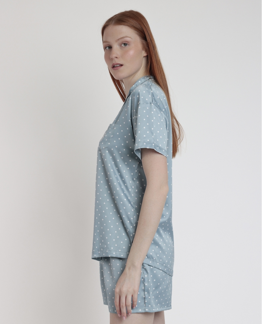 ADMAS CLASSIC Pijama Abierto Manga Corta Dots Lace para Mujer VERDE AGUA