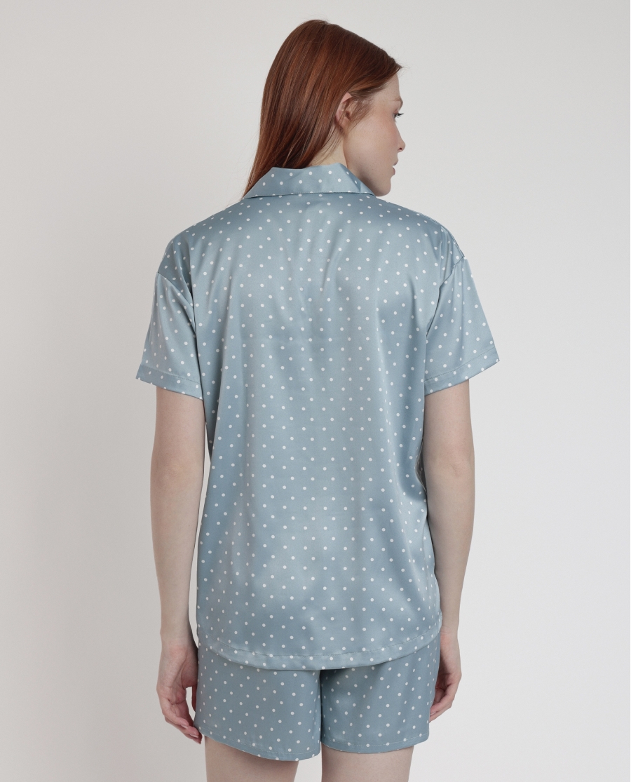 ADMAS CLASSIC Pijama Abierto Manga Corta Dots Lace para Mujer VERDE AGUA