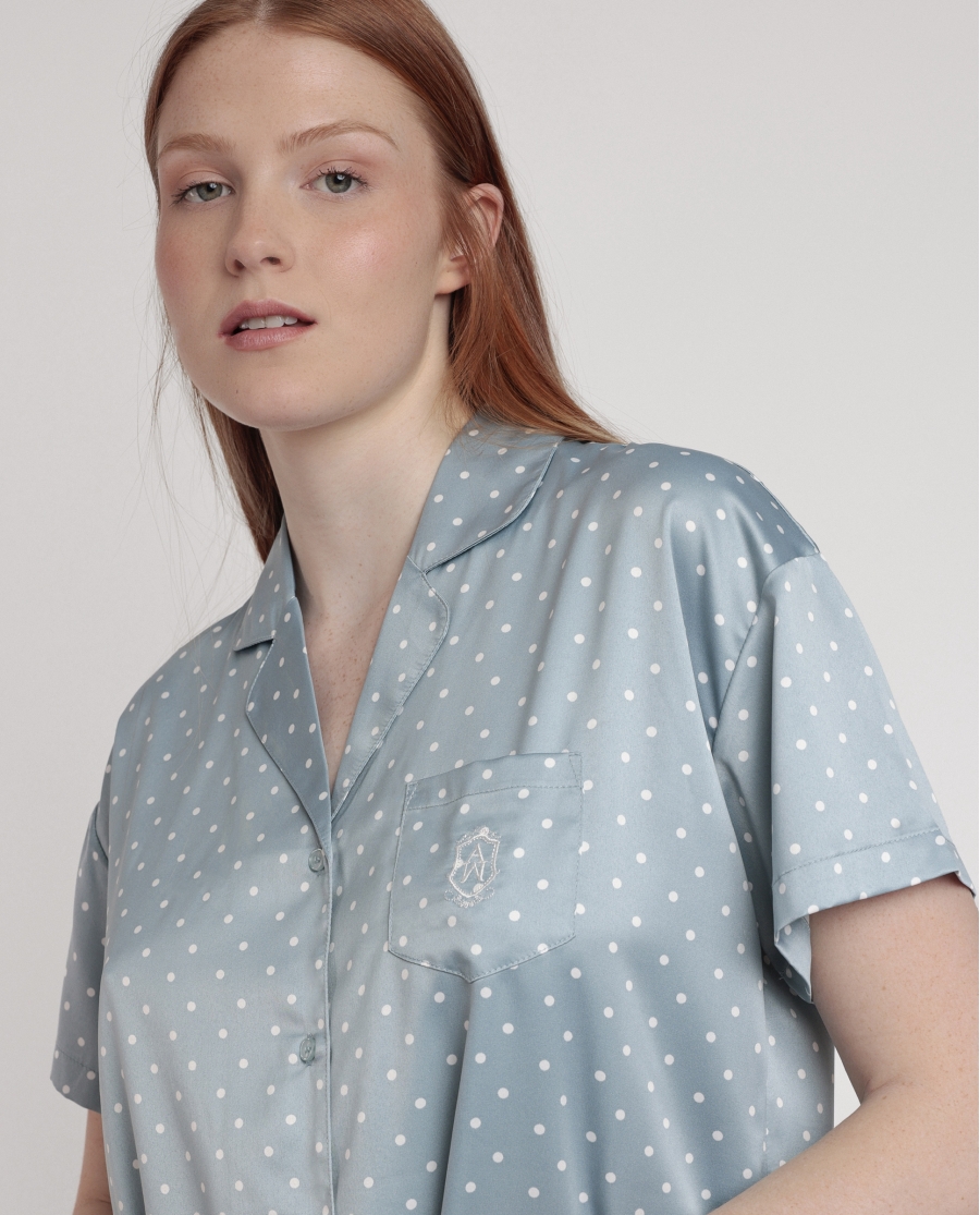 ADMAS CLASSIC Pijama Abierto Manga Corta Dots Lace para Mujer VERDE AGUA