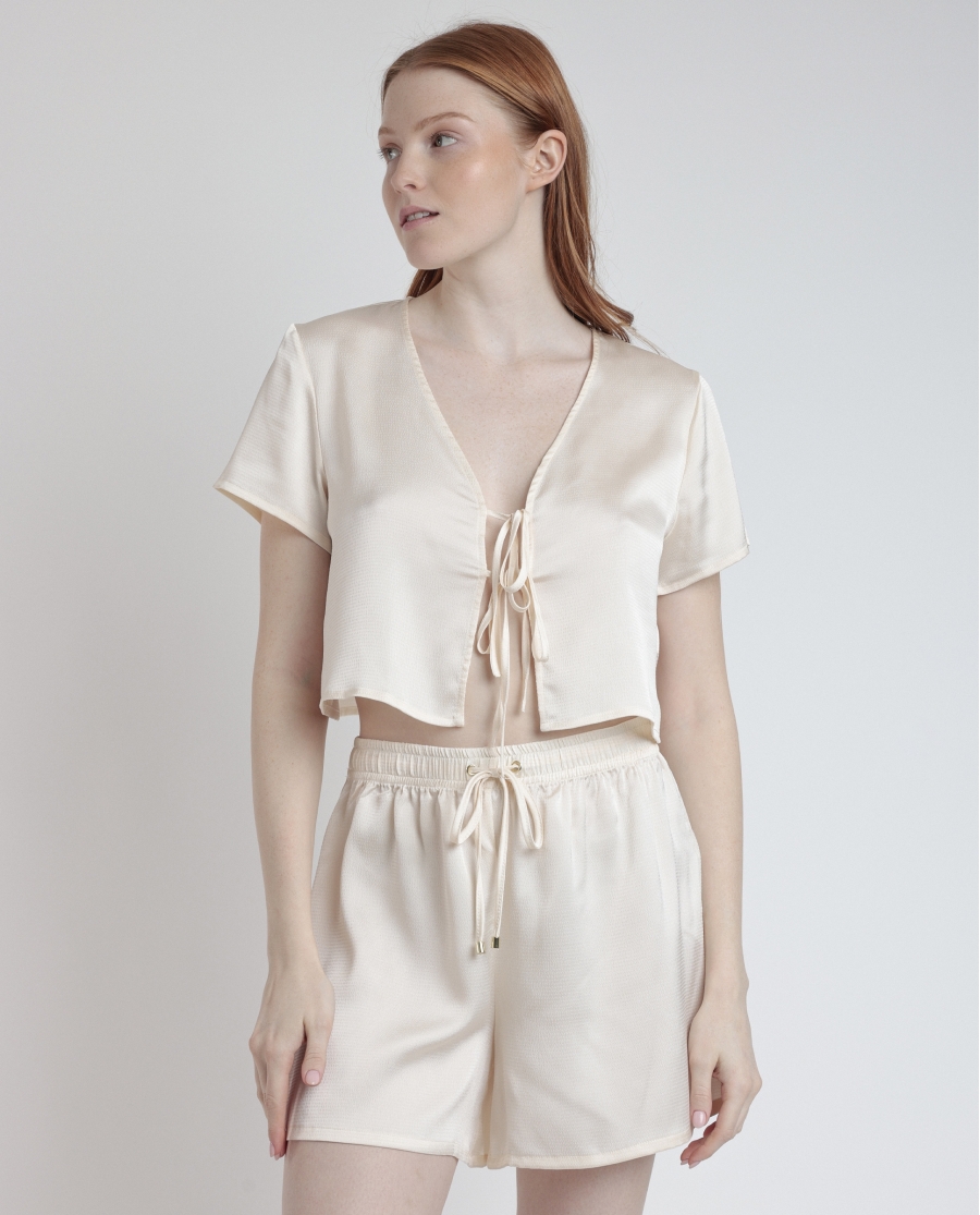 ADMAS LUXURY Pijama Abierto Lazos Manga Corta Generals para Mujer CAVA