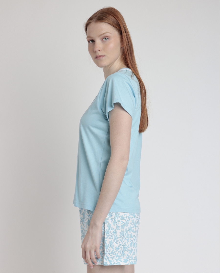 ADMAS CLASSIC Pijama Manga Corta Spring Leaves para Mujer AZUL