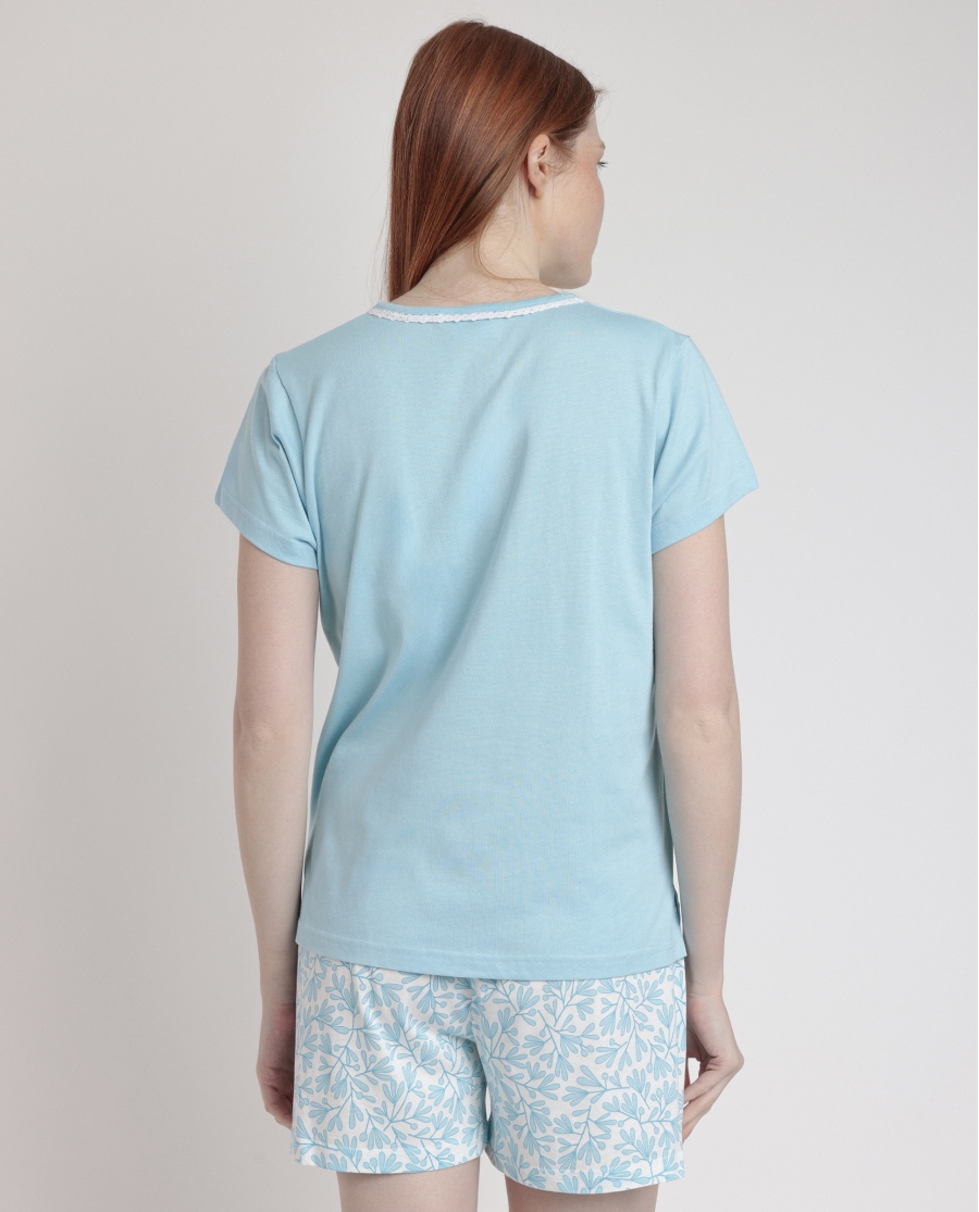 ADMAS CLASSIC Pijama Manga Corta Spring Leaves para Mujer AZUL