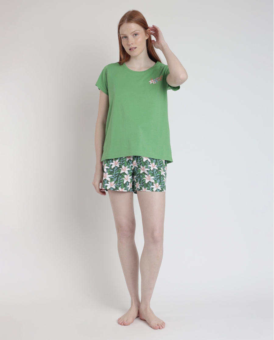 ADMAS Pijama Manga Corta Flowers In The Sun para Mujer VERDE