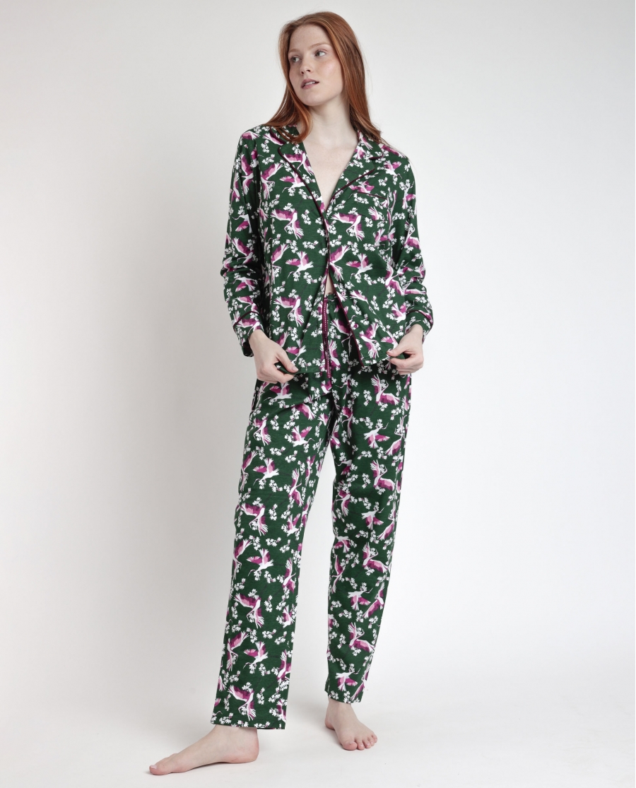 ADMAS GARDEN Pijama Manga Larga Abierto Wild Nature para Mujer VERDE