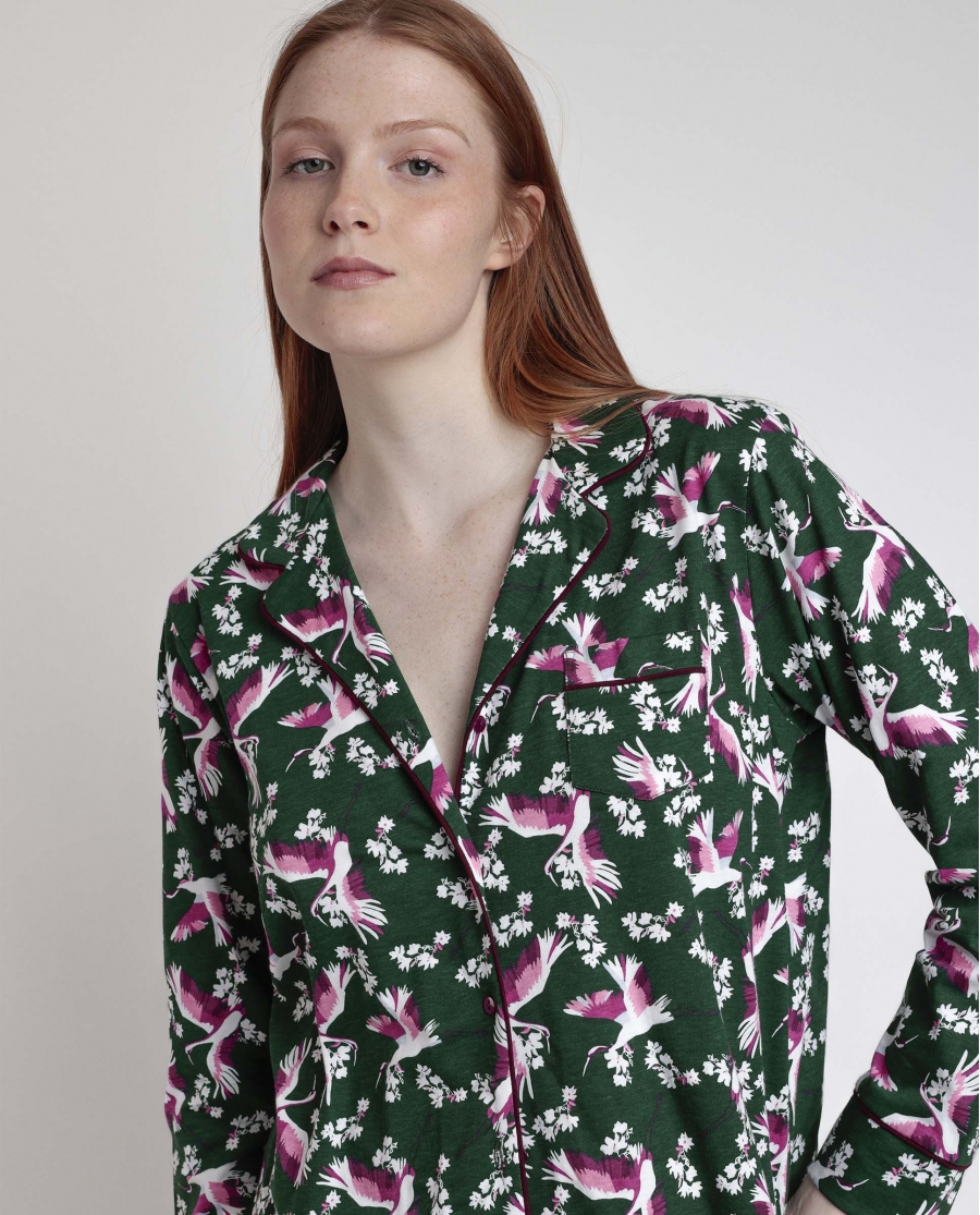 ADMAS GARDEN Pijama Manga Larga Abierto Wild Nature para Mujer VERDE