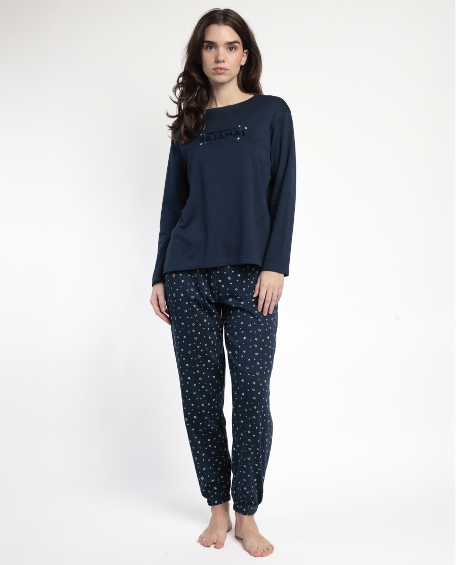 STAY AT HOME Pijama Manga Larga Better In Pajamas para Mujer MARINO