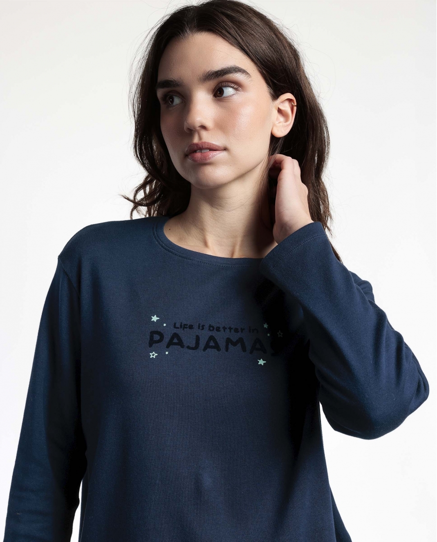 STAY AT HOME Pijama Manga Larga Better In Pajamas para Mujer MARINO