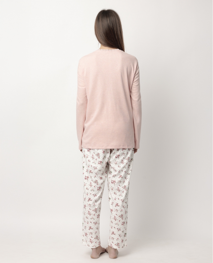 ADMAS CLASSIC Pijama Manga Larga Dots & Flowers para Mujer CORAL