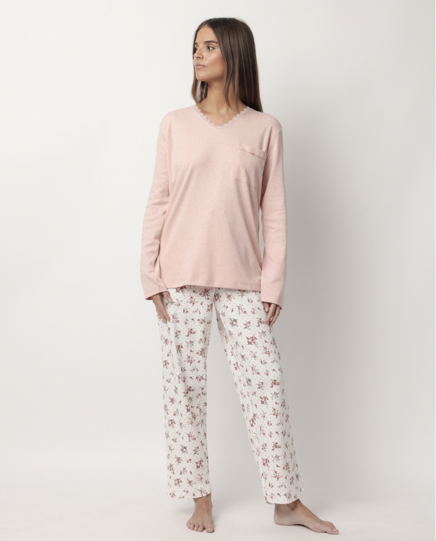 ADMAS CLASSIC Pijama Manga Larga Dots & Flowers para Mujer CORAL