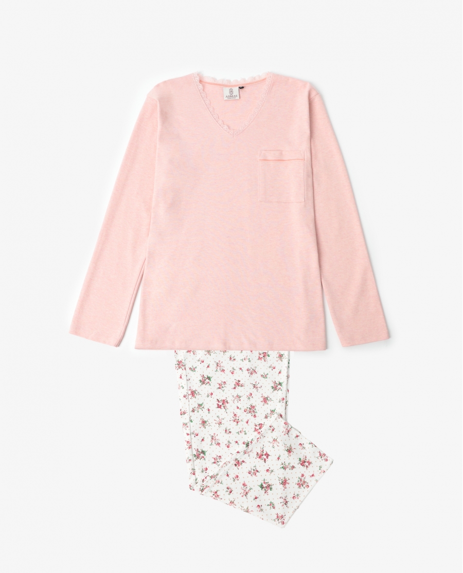 ADMAS CLASSIC Pijama Manga Larga Dots & Flowers para Mujer CORAL
