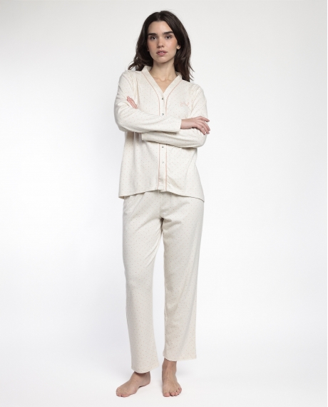 ADMAS CLASSIC Pijama Manga Larga Abierto Dots & Flowers para Mujer CRUDO