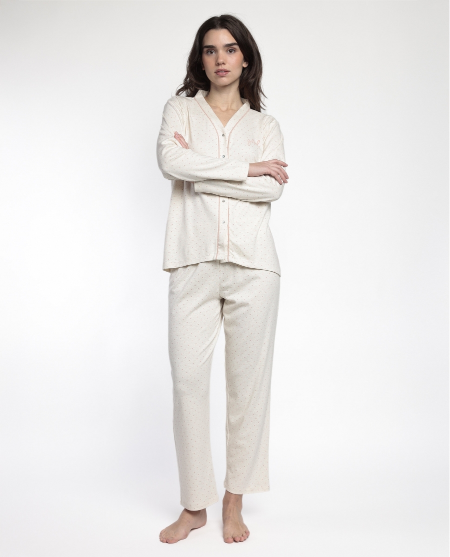 ADMAS CLASSIC Pijama Manga Larga Abierto Dots & Flowers para Mujer CRUDO
