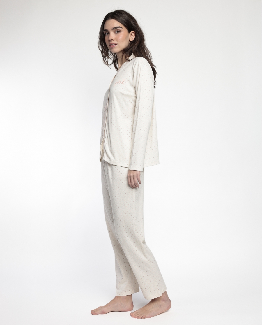 ADMAS CLASSIC Pijama Manga Larga Abierto Dots & Flowers para Mujer CRUDO