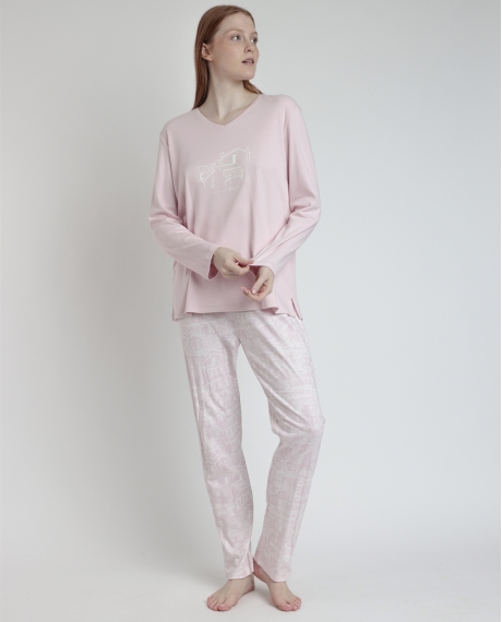 ADMAS Pijama Manga Larga Pico La Vie Est Belle para Mujer PETALO