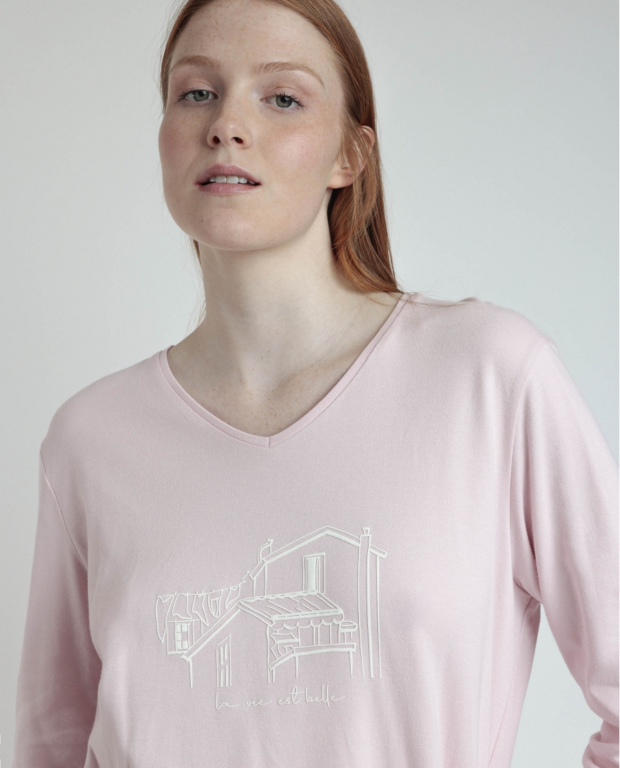 ADMAS Pijama Manga Larga Pico La Vie Est Belle para Mujer PETALO