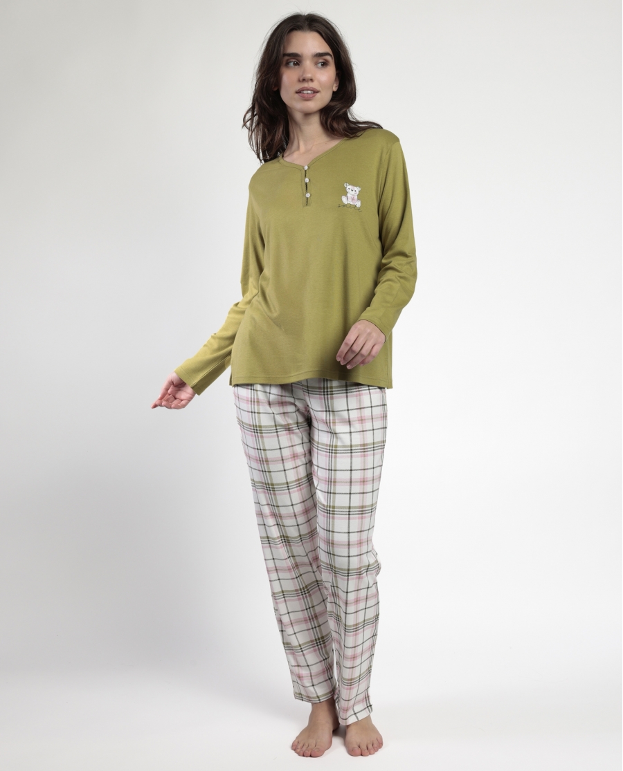 ADMAS Pijama Manga Larga Tapeta Smile Everyday para Mujer OLIVA