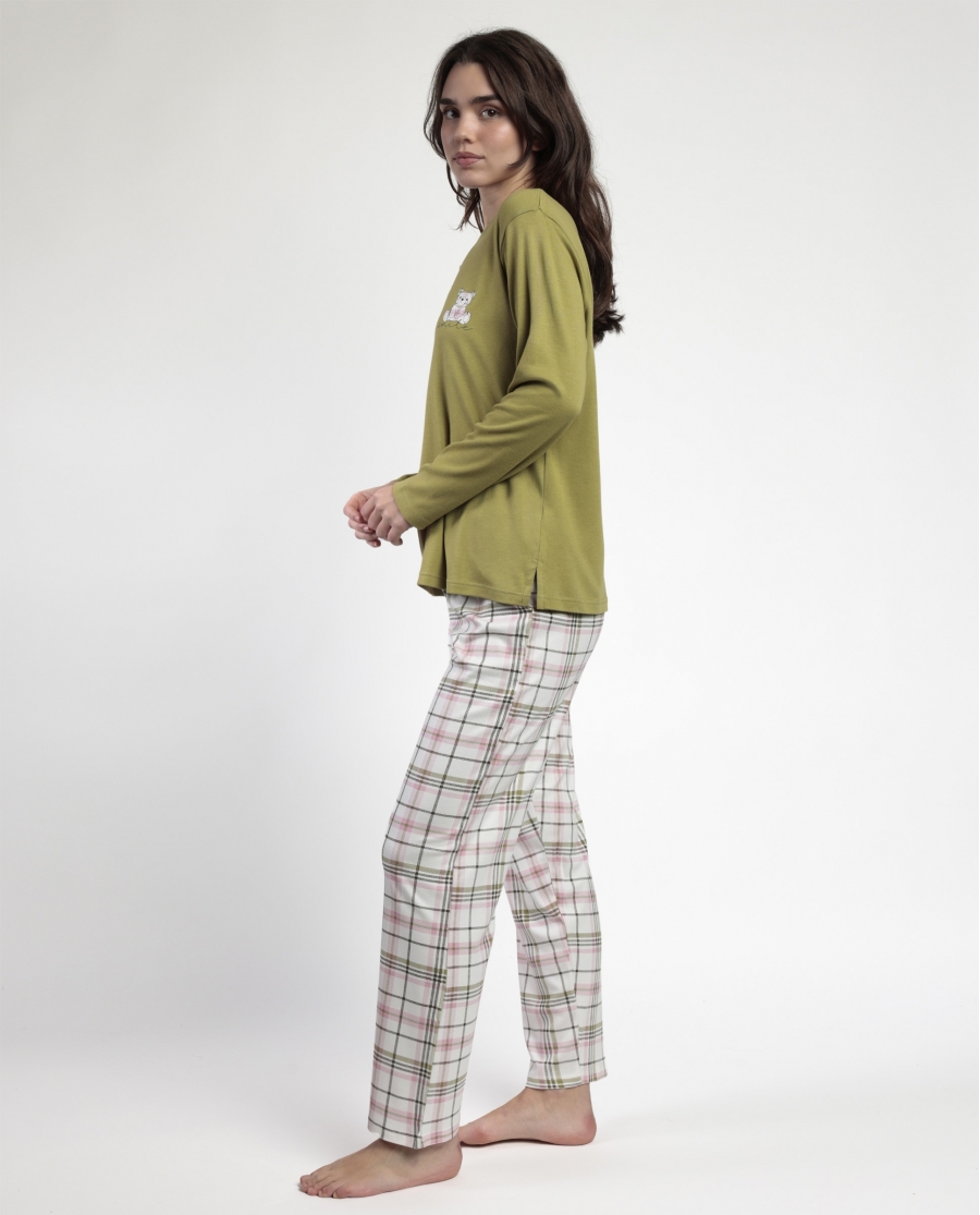 ADMAS Pijama Manga Larga Tapeta Smile Everyday para Mujer OLIVA