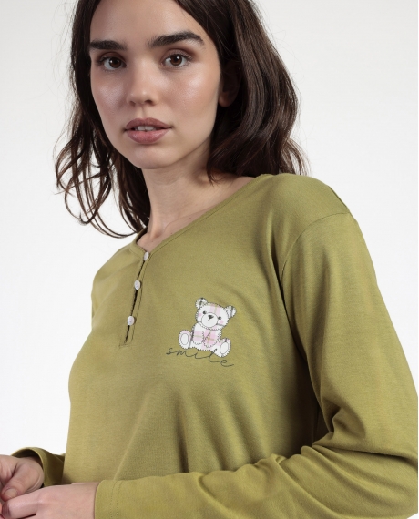 ADMAS Pijama Manga Larga Tapeta Smile Everyday para Mujer OLIVA 2