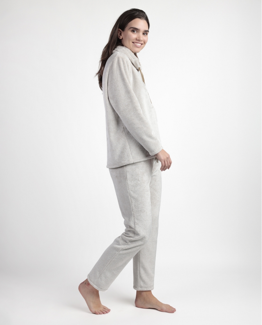 ADMAS Pijama Manga Larga Cuello Alto Calentito Enjoy Every Moment para Mujer PIEDRA