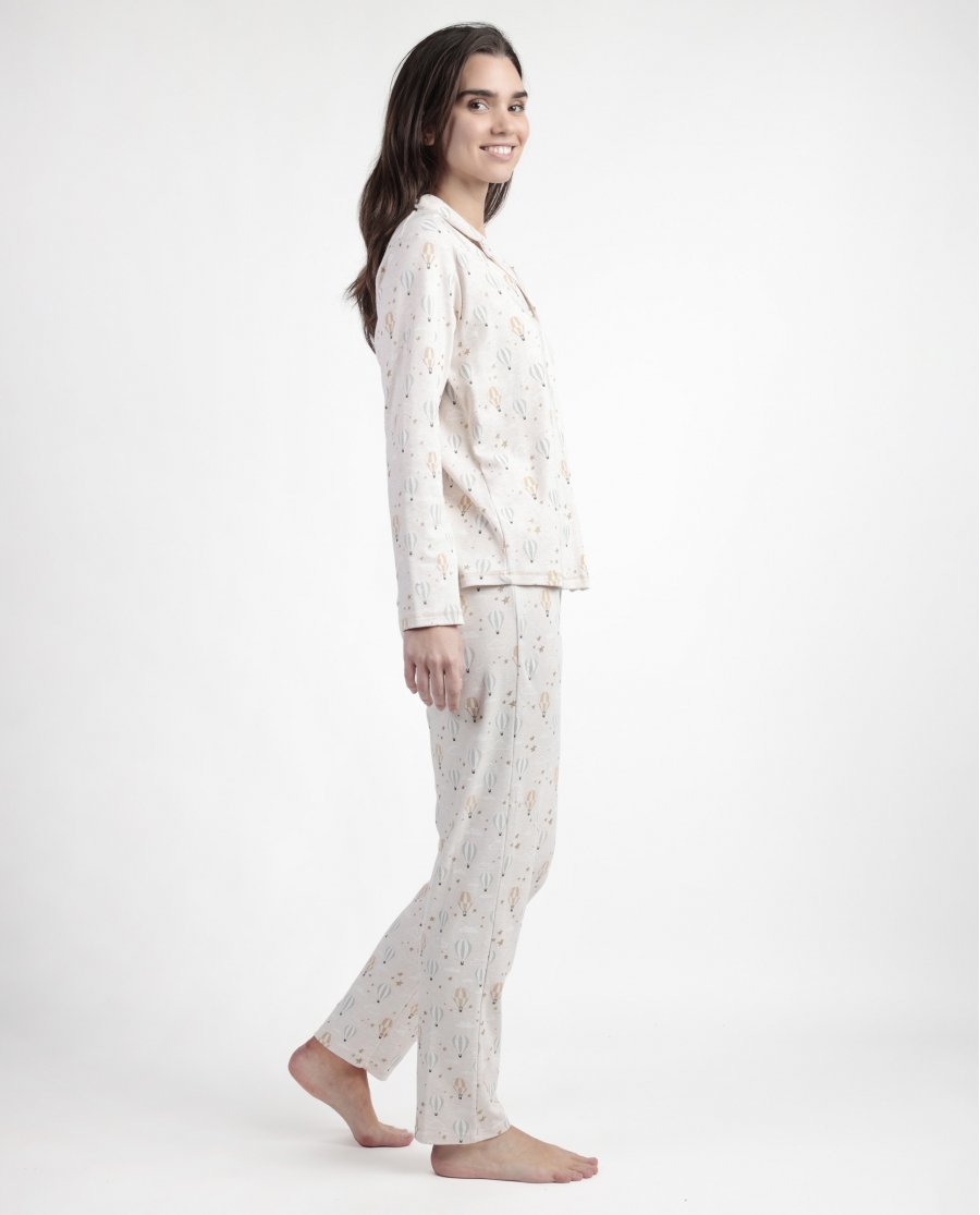 ADMAS Pijama Manga Larga Abierto Enjoy Every Moment para Mujer BEIGE