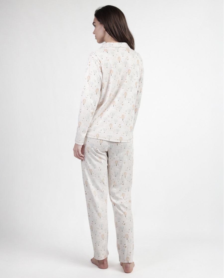 ADMAS Pijama Manga Larga Abierto Enjoy Every Moment para Mujer BEIGE