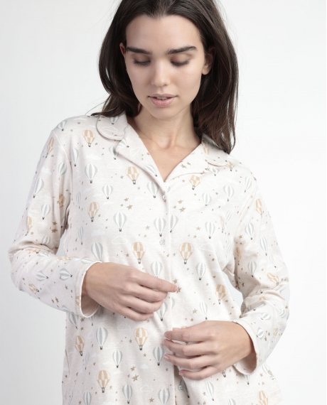 ADMAS Pijama Manga Larga Abierto Enjoy Every Moment para Mujer BEIGE 2