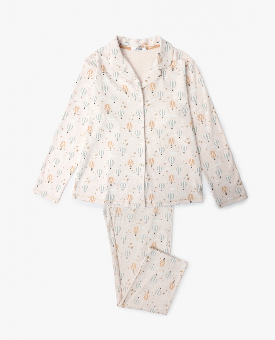 ADMAS Pijama Manga Larga Abierto Enjoy Every Moment para Mujer BEIGE