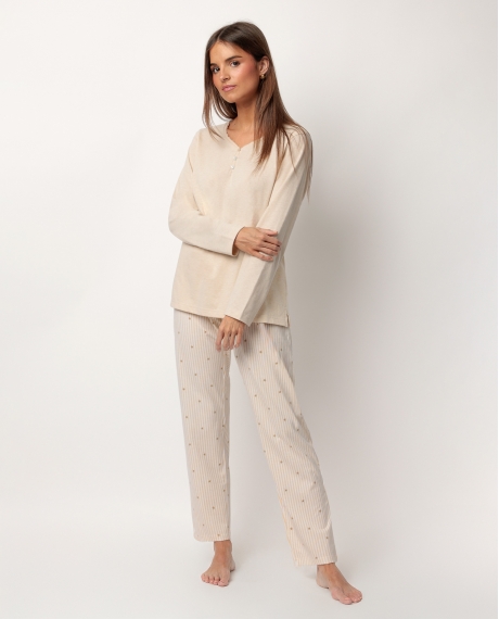ADMAS CLASSIC Pijama Manga Larga Tapeta Stripes And Stars para Mujer BEIGE