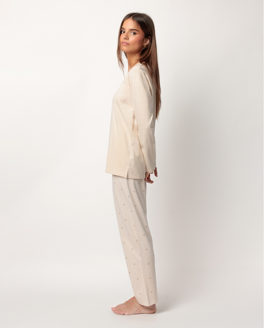 ADMAS CLASSIC Pijama Manga Larga Tapeta Stripes And Stars para Mujer BEIGE