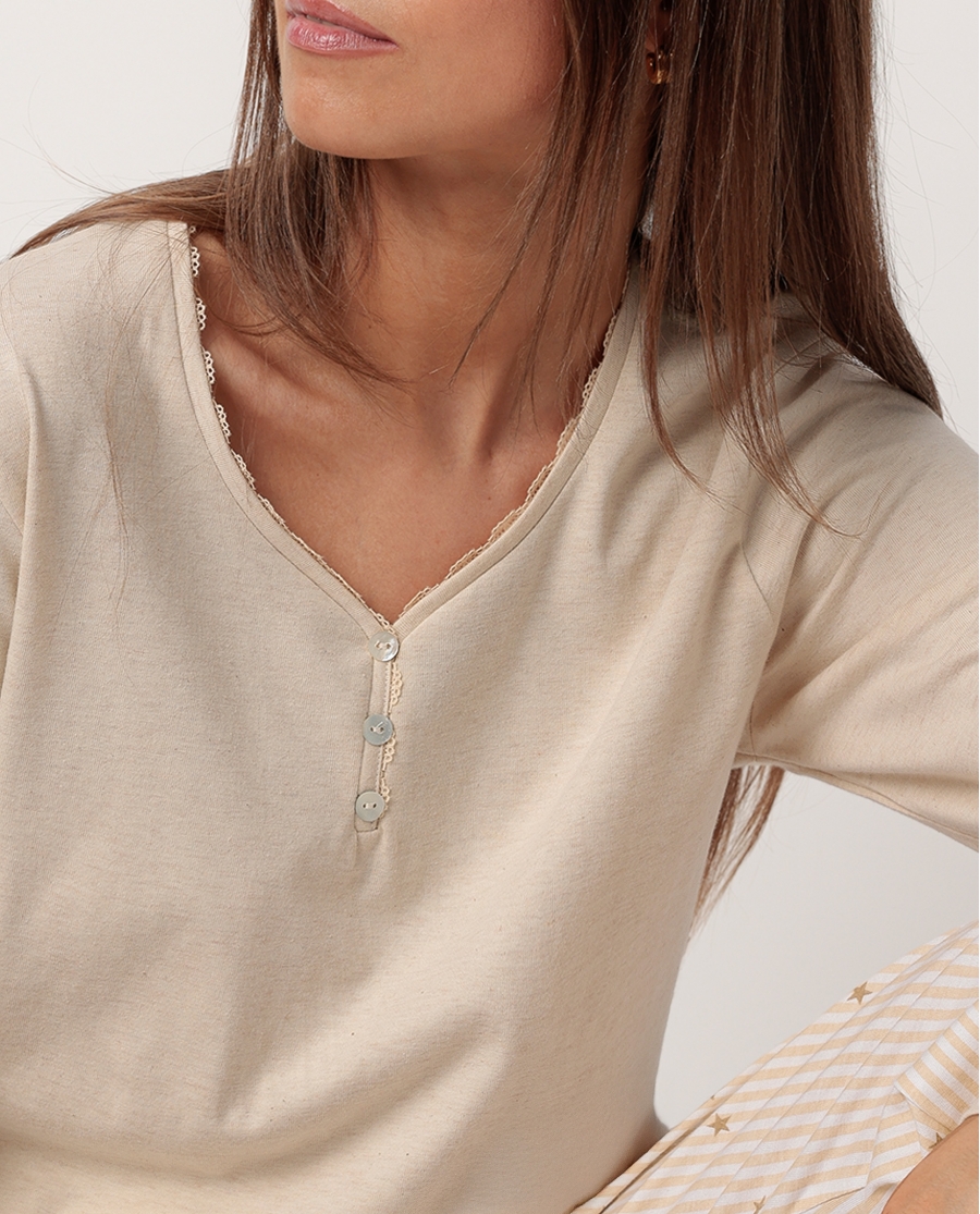 ADMAS CLASSIC Pijama Manga Larga Tapeta Stripes And Stars para Mujer BEIGE