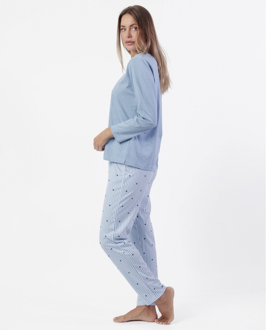 ADMAS CLASSIC Pijama Manga Larga Tapeta Stripes And Stars para Mujer AZUL