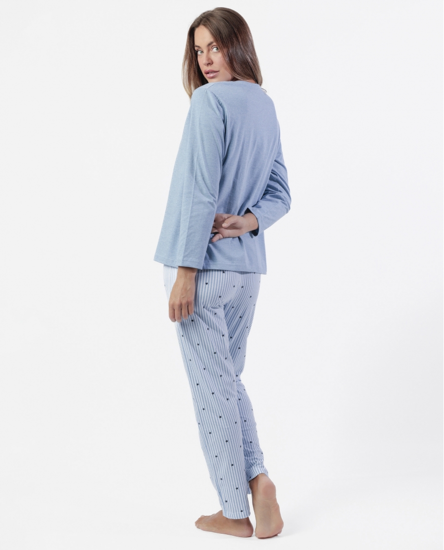 ADMAS CLASSIC Pijama Manga Larga Tapeta Stripes And Stars para Mujer AZUL