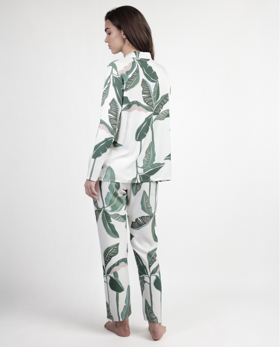 ADMAS LUXURY Pijama Manga Larga Abierto Popelín Luxury Leaves para Mujer HOJAS