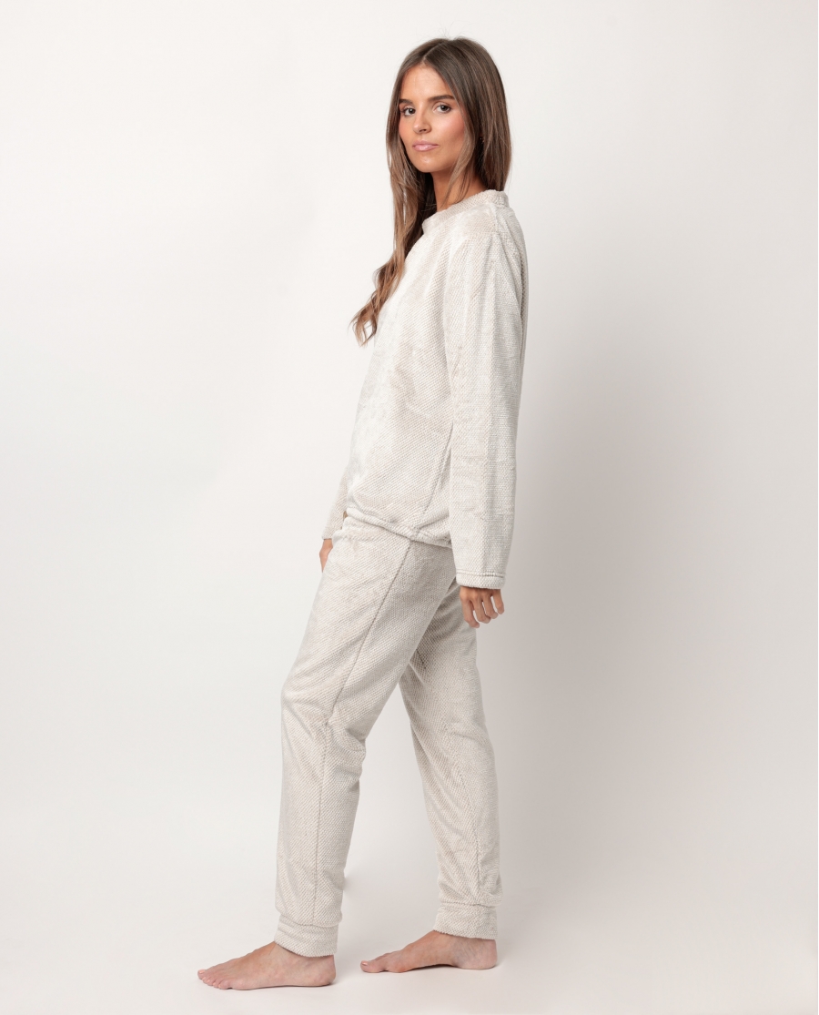 ADMAS Pijama Manga Larga Calentito Enjoy Every Moment para Mujer PIEDRA