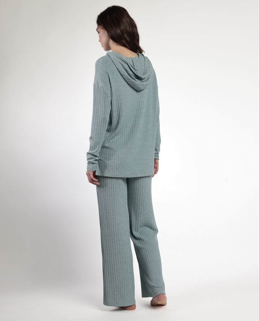 ADMAS HOME Pijama Manga Larga Capucha Canalé Tracksuit para Mujer AQUA