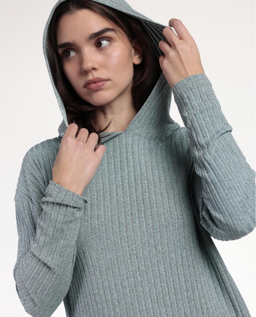 ADMAS HOME Pijama Manga Larga Capucha Canalé Tracksuit para Mujer AQUA