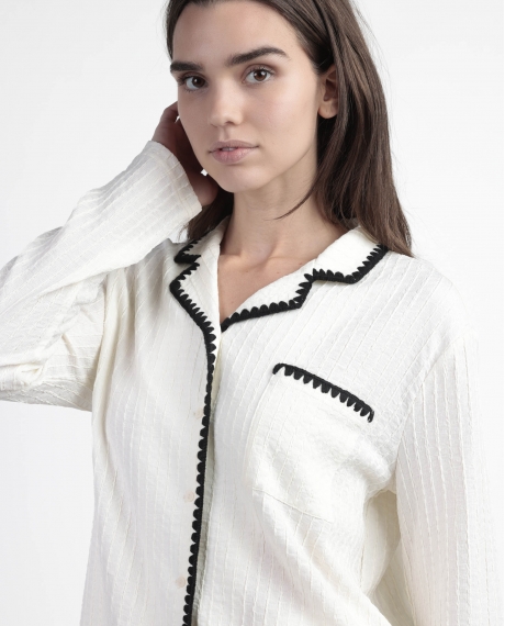 ADMAS LUXURY Pijama Manga Larga Abierto Stitching para Mujer CRUDO 2