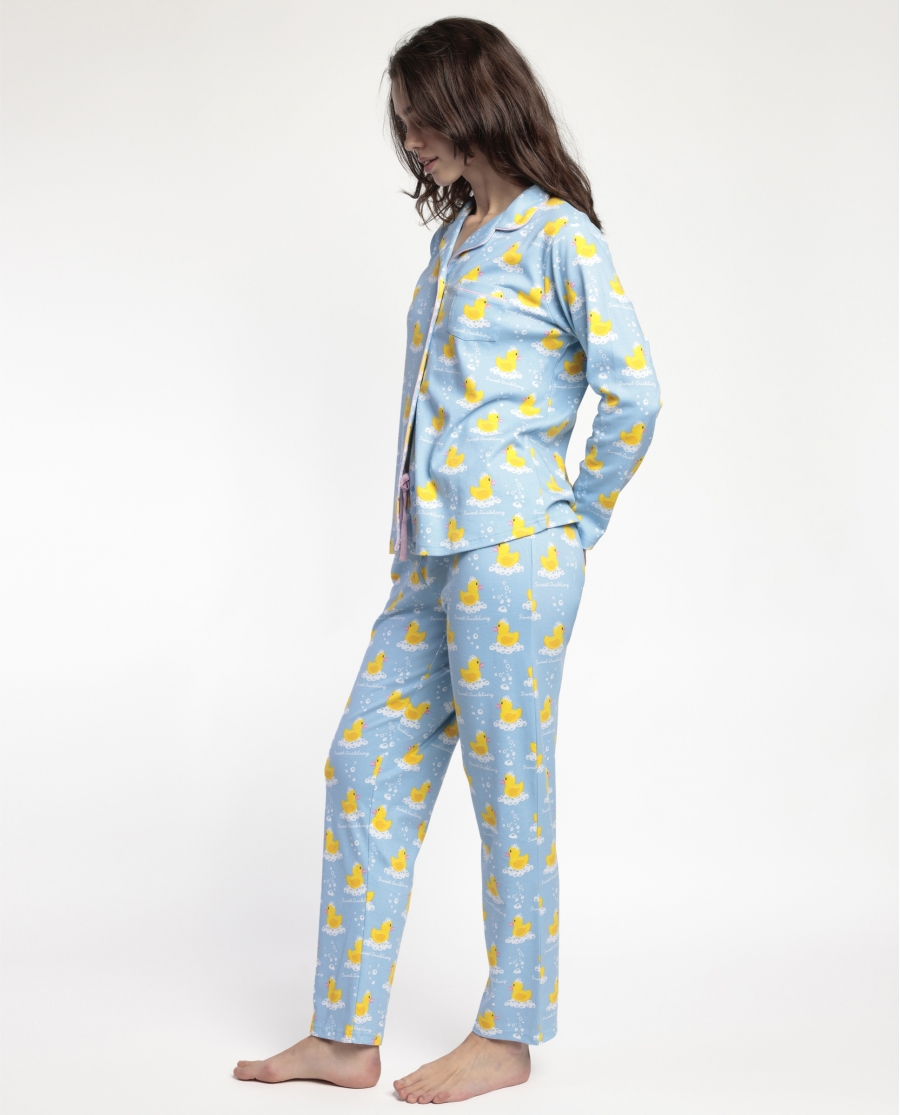 ADMAS Pijama Manga Larga Abierto Sweet Duckling para Mujer AZUL