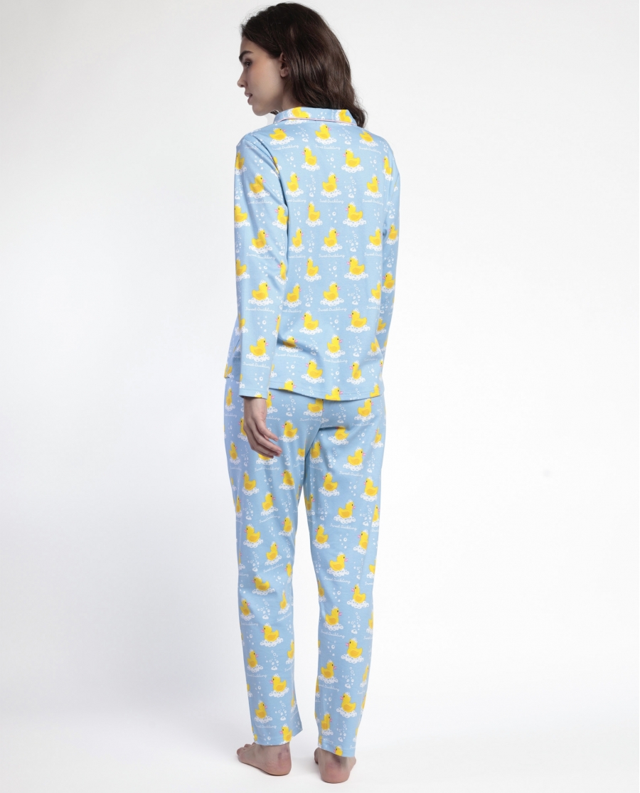 ADMAS Pijama Manga Larga Abierto Sweet Duckling para Mujer AZUL