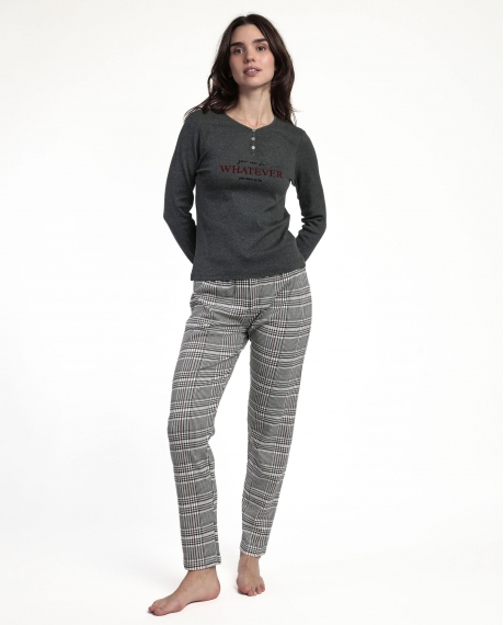 ADMAS Pijama Manga Larga Canalé Tapeta Houndstooth para Mujer GRIS JASPE