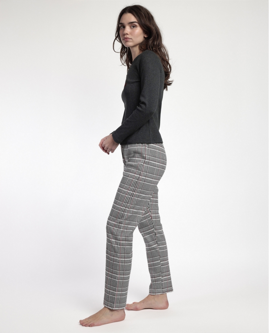 ADMAS Pijama Manga Larga Canalé Tapeta Houndstooth para Mujer GRIS JASPE