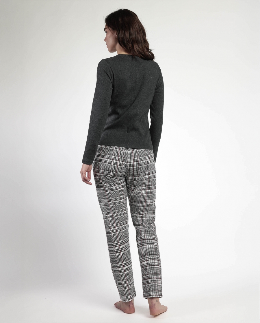 ADMAS Pijama Manga Larga Canalé Tapeta Houndstooth para Mujer GRIS JASPE