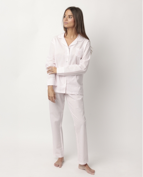 ADMAS HOME Pijama Manga Larga Abierto Popelín Stripes Home para Mujer ROSA