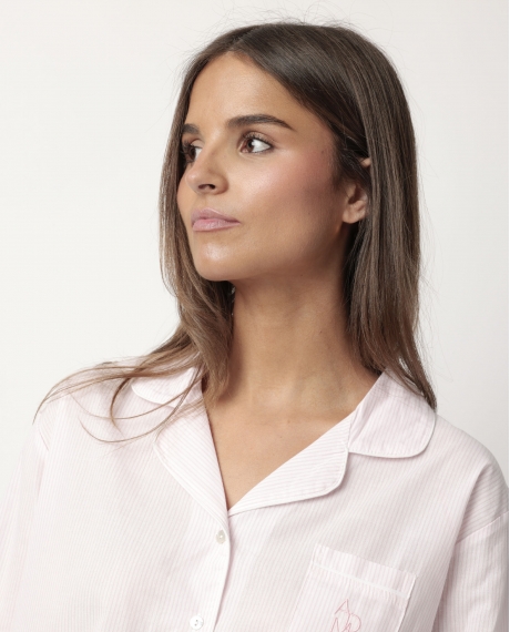 ADMAS HOME Pijama Manga Larga Abierto Popelín Stripes Home para Mujer ROSA 2