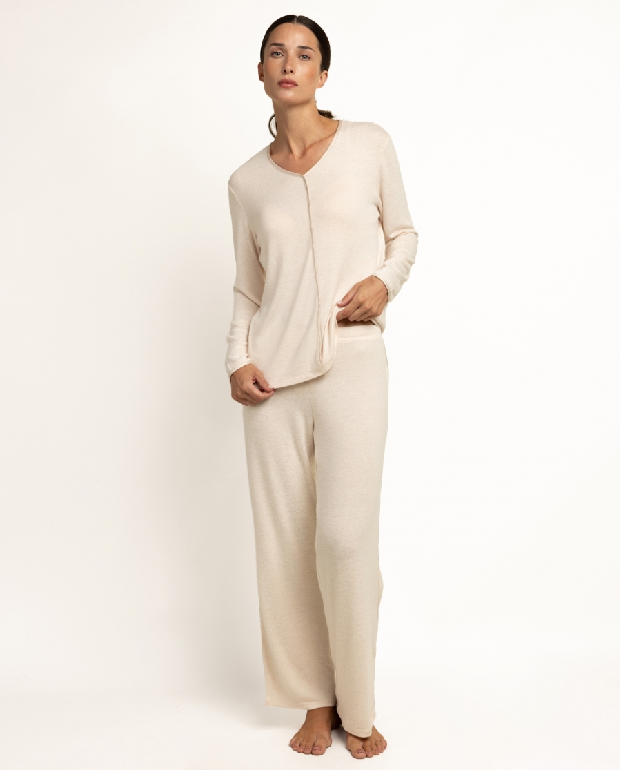 ADMAS CLASSIC Pijama Manga Larga Pico Elegant At Home para Mujer BEIGE