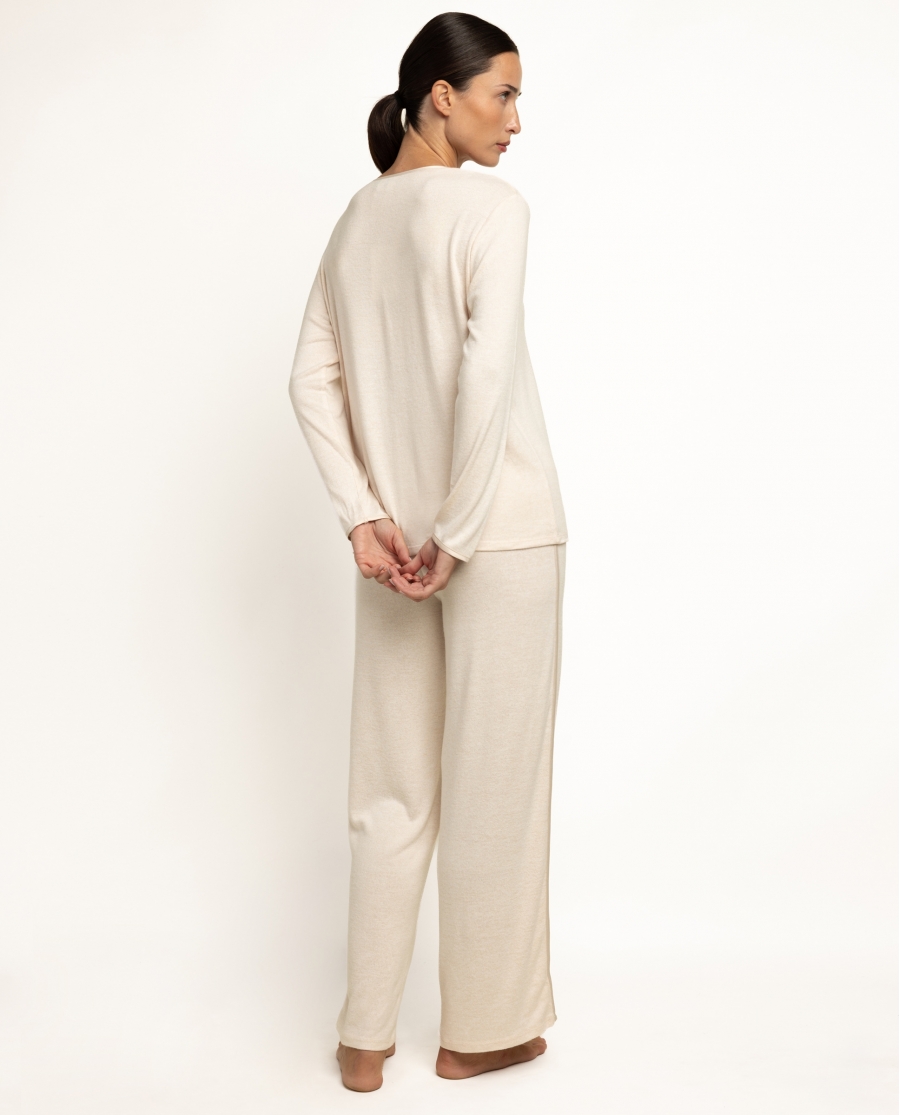 ADMAS CLASSIC Pijama Manga Larga Pico Elegant At Home para Mujer BEIGE