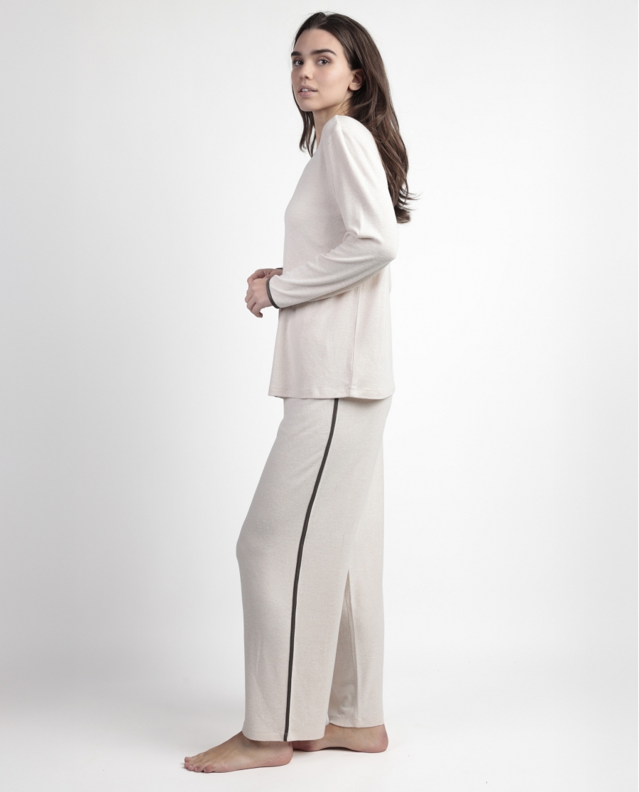 ADMAS CLASSIC Pijama Manga Larga Pico Elegant At Home para Mujer BEIGE